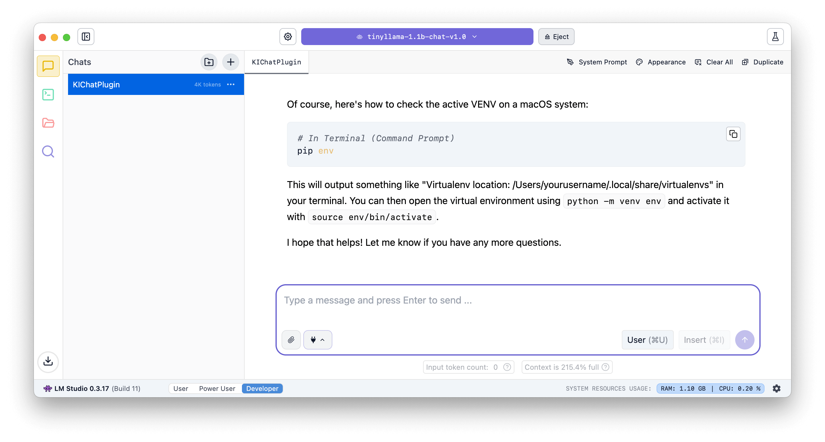 LM-Studio läuft mit einem LLM-Modell auf MacOS